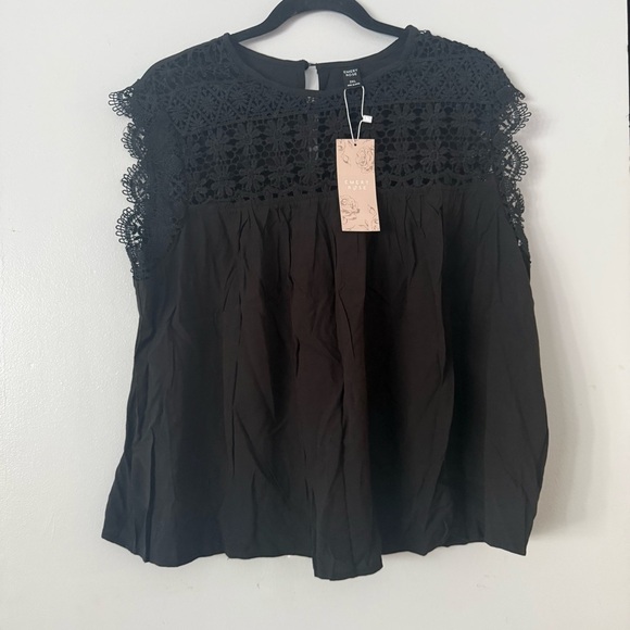 Emery Rose Tops - Chic Black Lace Detail Blouse